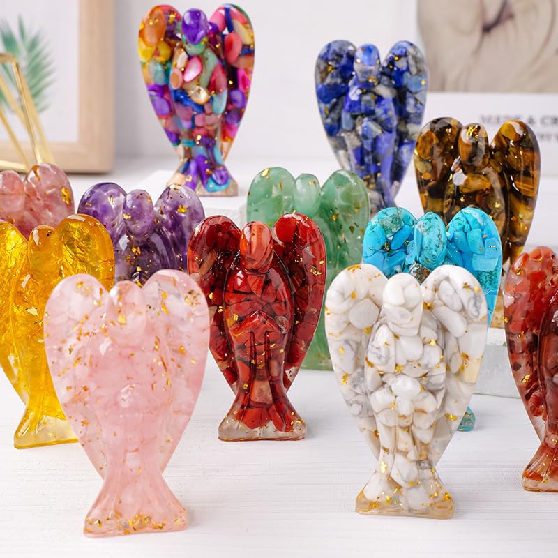 Namzi 1 Piece Natural red Crystal Broken Stone drip Resin Angel Ornament Crystal Angel Natural Stone Resin Handicraft Home Decoration Ornament