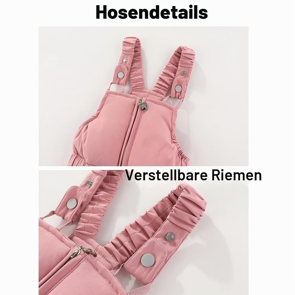 Baby Schneeanzug 2 Teiler Skianzug Mit Kapuze Winddicht Daunenjacke Mantel mit Schnee Lätzchen Hose Skihose Kapuzenjacke Schneehose Schneekleidung Winteranzug für Jungen Mädchen 24 Monate-5 Jahre