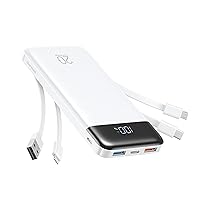 Charmast Power Bank 20000mAh con Cavi Integrati 22.5W QC & 20W PD Caricatore Portatile Carica Rapida Batteria Esterna LED Display con 5 Uscite e 4 ingressi per iPhone Huawei