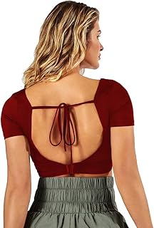 V Wear Trendy Deep Back Tie Short Sleeve Top for Women-picture-15