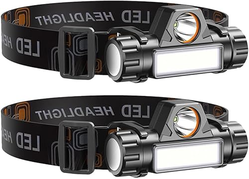 LETOUR Linterna frontal recargable, linterna LED ultraligera impermeable, paquete de 2 linternas para exteriores, camping, senderismo, caza, correr,