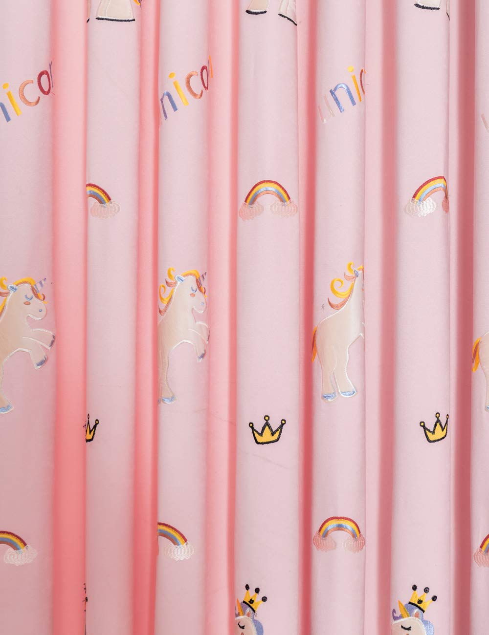 Lactraum Vorhänge Kinderzimmer Mädchen Prinzessin Bestickt Einhorn Regenbogen Wolke Krone Rosa Blickdicht Mit Kräuselband 145 x 245 cm (BxH)