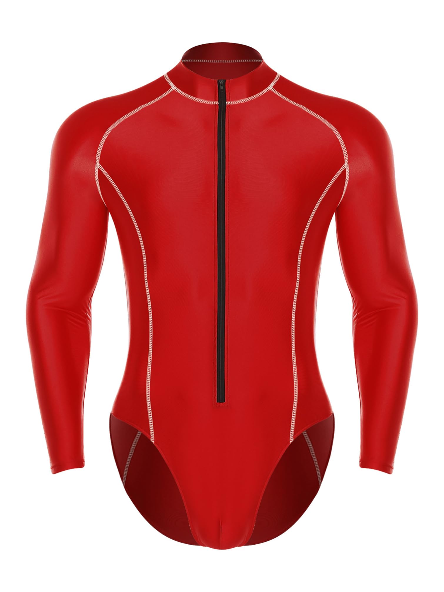 TiaoBug Herren Sport Badeanzug ÖL Glanz Kompression Schwimmanzug Langarm Rashguard Badeshirt Schwimmshirt und Badehose Kurz Badeshorts Slip Surfen Tauchen Outfits