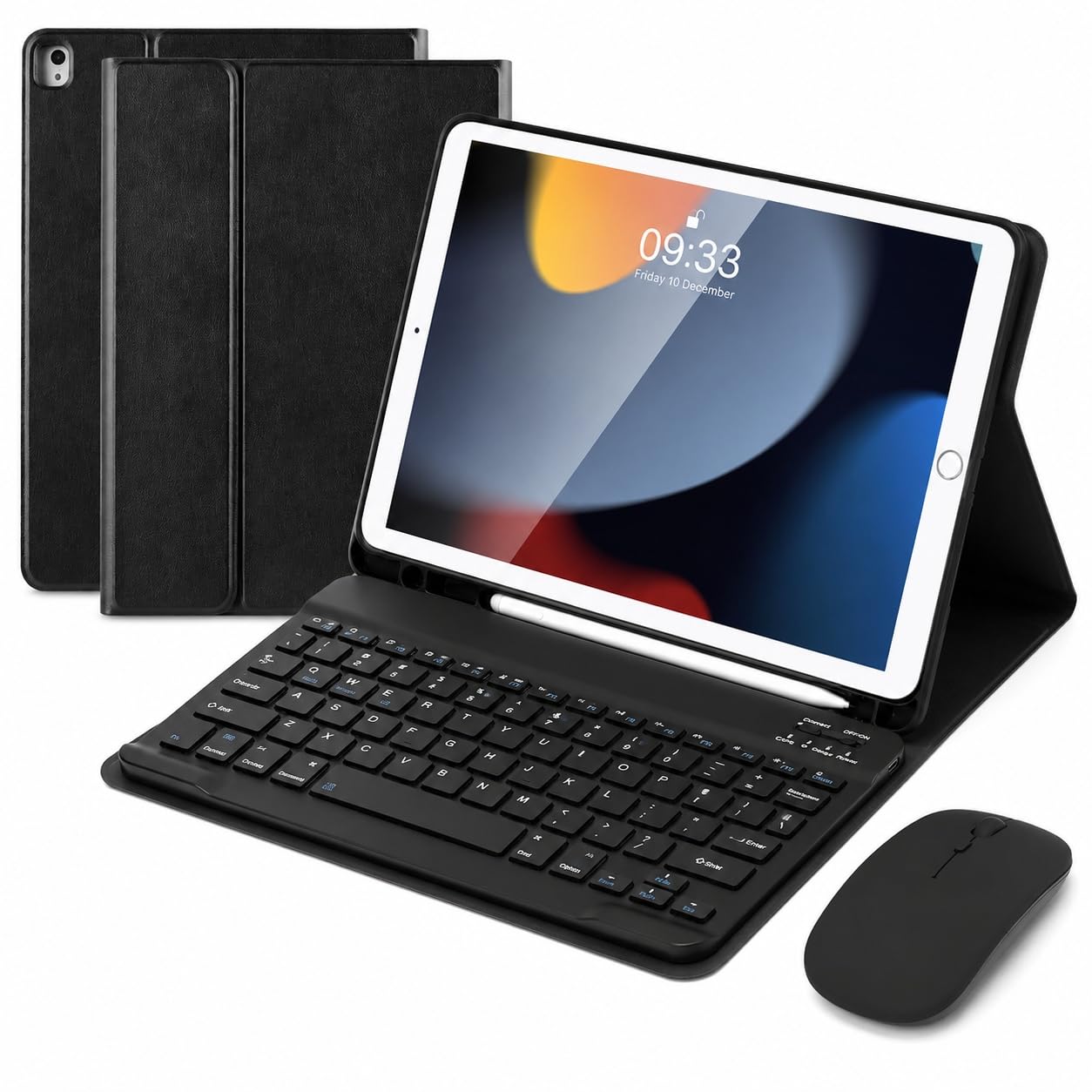 SOPPY Bluetooth Keyboard Case with Mouse for iPad 9th Gen 2021, 8th Gen 2020, 7th Gen 2019 10.2", Air 3 &amp; Pro 10.5", Detachable Wireless Keyboard, Slim Protective Cover, Rechargeable, Black