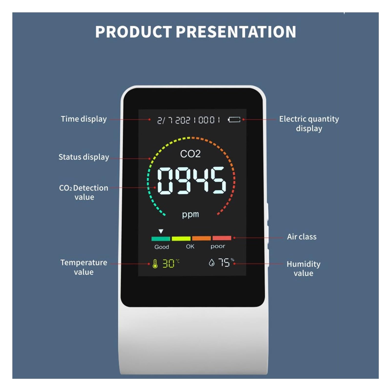 Misuratore di CO2 3 In1 Tester digitale del sensore umidità della temperatura Monitor multifunzionale qualità dell'aria portatile Per cucina e camper