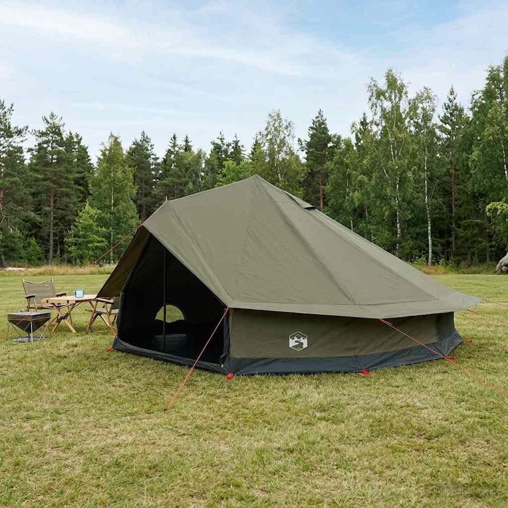Familienzelt Olivegrün Polybaumwolle 12-Personen Zelt mit großem Innenraum, atmungsaktivem Mesh, inklusive Abspannleinen, Erdnägeln, Tragetasche für Camping, Outdoor, Wandern, Festival
