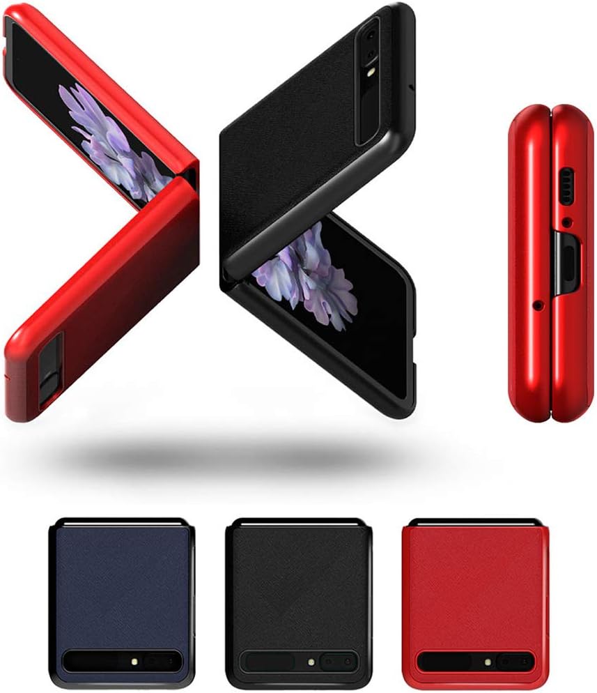 for Samsung Galaxy Z Flip Case Cover Genuine Leather [Slim Fit] Protective Polycarbonate Hard Shell PC Hybrid Saffiano