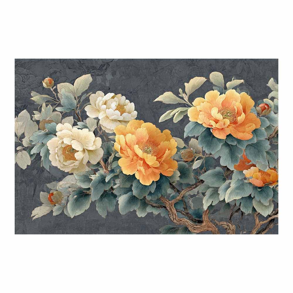 ZAMAEIU Nature Landscape Picture Peony branch Large Modern Scenic Painting, for Living Room Bedroom Bathroom Dinning Room Home Office Wall Decor(yellow)-60x90cm Unframed