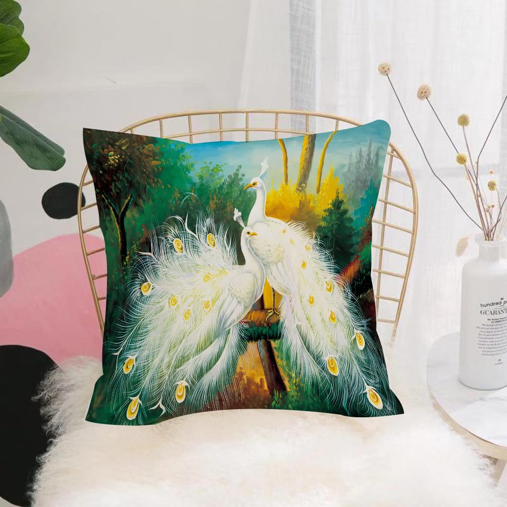 Hyosxw Luxurious Image Of The Tail Feathers Of Two - A2 Cushion Cover,Throw Pillow Case Home Decorative For Living Room Bedroom Sofa Chair 18X18 Inch,Luxurious Image Of The Tail Feathers Of Two White Peacocks In The Forest,Pillowcase 45X45cm