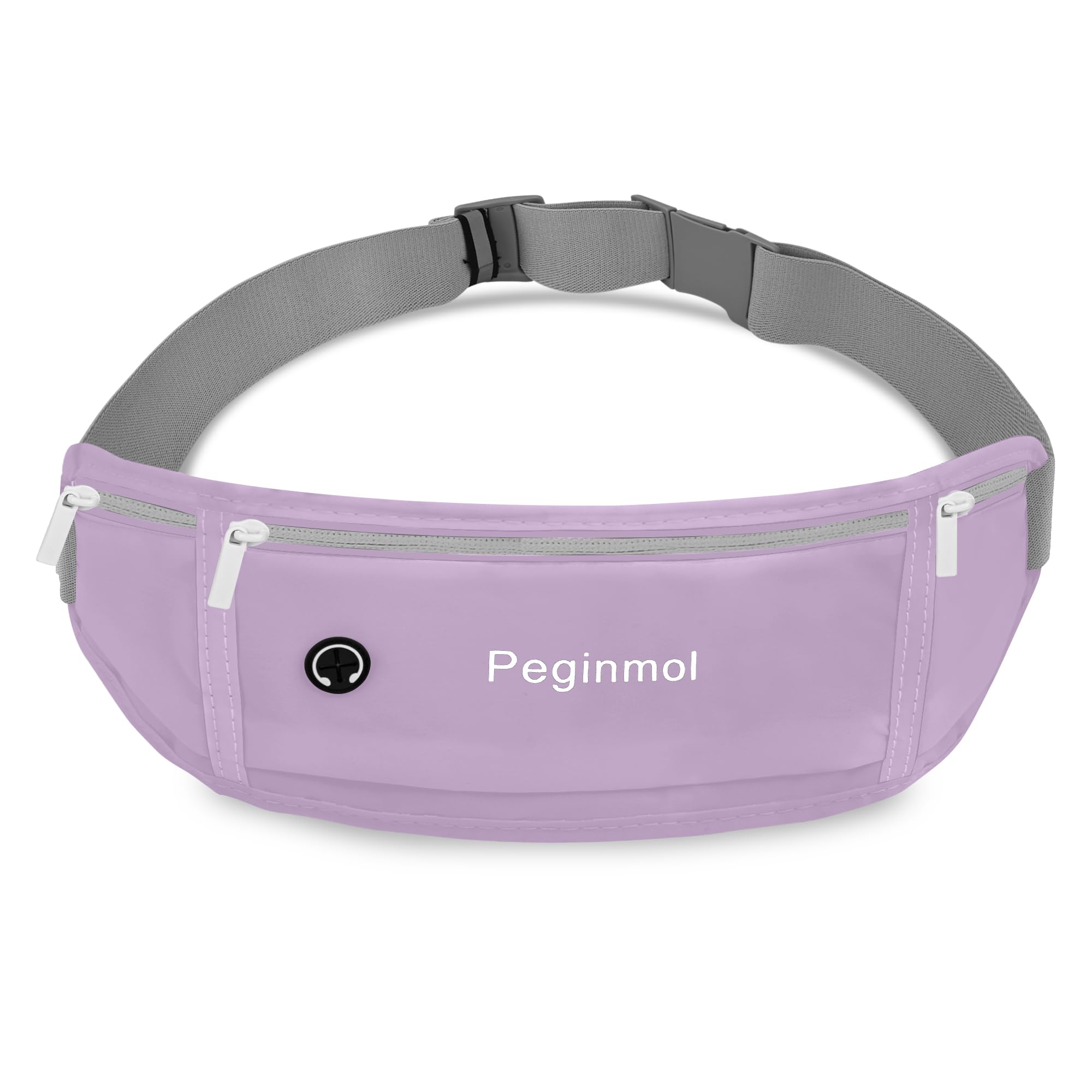 Peginmol Slim Running Belt Fanny Pack, Waist Pack Bag for Women Men, Running Pouch for Phone Waterproof Reflective with 3 Pouches, Running Phone