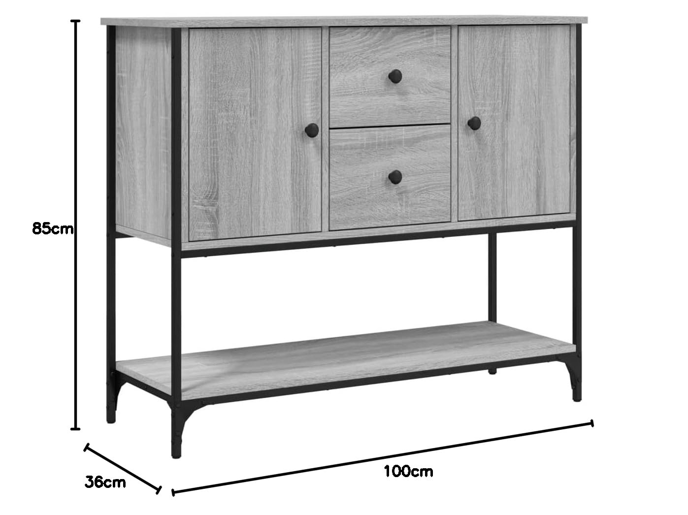 Credenza grigia Sonoma 100 x 36 x 85 cm, materiale in legno, resistente, versatile come cabinet a buffet, ideale per entryway e cocina