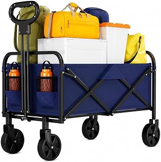 Faltbarer Schwerlast-Gartenwagen 220L/172kg – Robuster Outdoor-Trolley mit 5" All-Terrain-Rädern, Seitentaschen, verstellbarem Griff – Ideal für Garten, Strand, Camping & Einkäufe – Farbe: