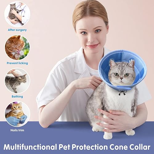 Miniatura 3 de Idepet Collar ajustable con cono de gato, suave y lindo collar de recuperación de gatos, collar E protector para mascotas después de cirugía,