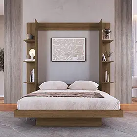 Cama Casal Articulável Vertical com Estante 140 Vancouver Mel