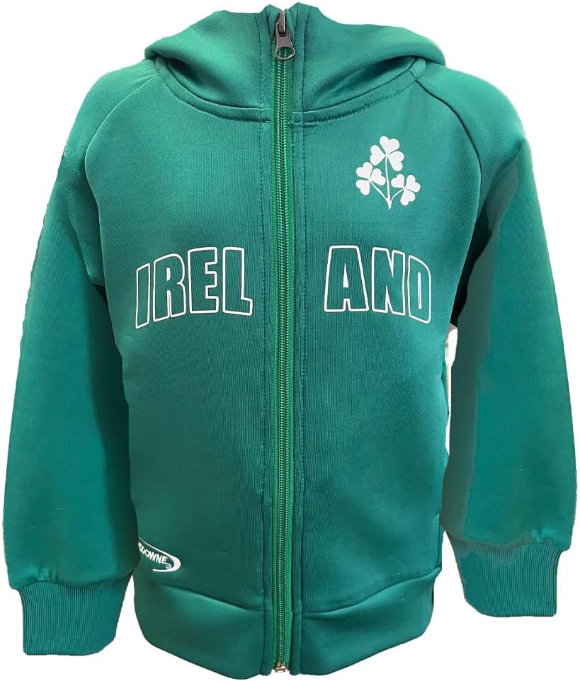 Ireland Kids Shamrock Zip Hoodie Green Jacket with Long Sleeve Full Zip