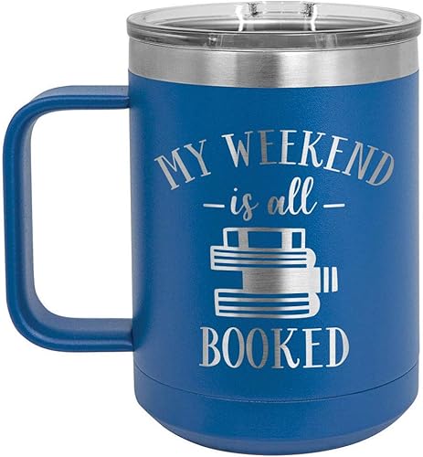 Taza de café con tapa superior deslizable para viaje, diseño de Mi fin de semana con texto en inglés "My Weekend is Booked" de 15 onzas, taza de