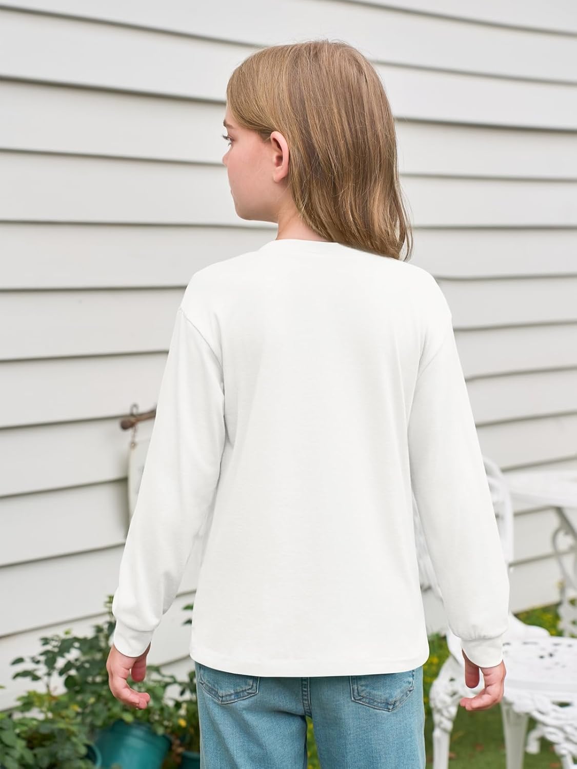 Haloumoning Girls Long Sleeve Shirts Kids Crewneck Soft Tunic Tops Basic Casual T-Shirts 5-14 Years with Pocket - Image 3