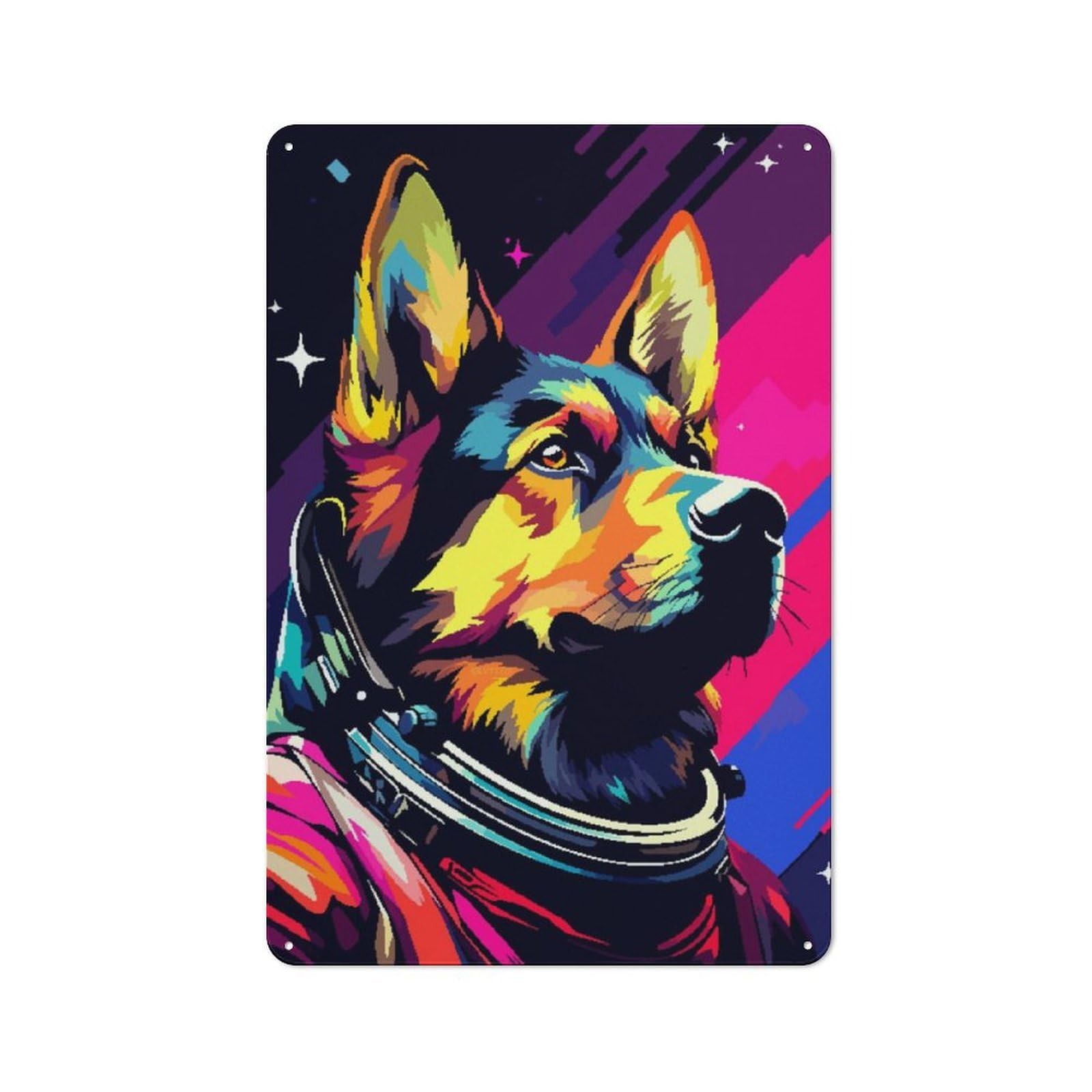 Junmoney Spaceman German Shepherd Rustic Metal Sign 30X20cm Featuring For Living Room Wall, For Vintage Wall Decor Fans, For Metal Sign Collectors