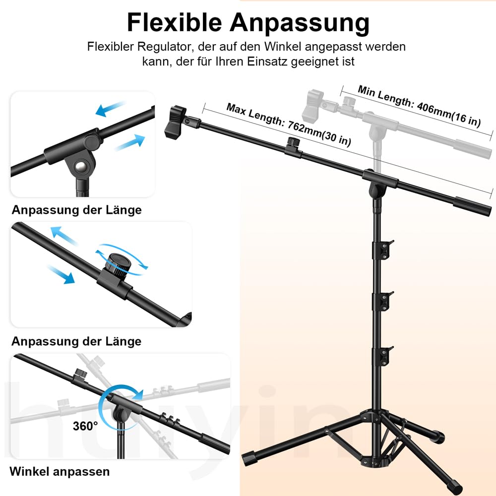 Support de micro, trépied avec perche réglable en hauteur, robuste avec sac de transport, 2 clips de micro de 0,95 cm à 1,6 cm, adaptateur pour baladodiffusion chantante pour Blue Yeti Shure