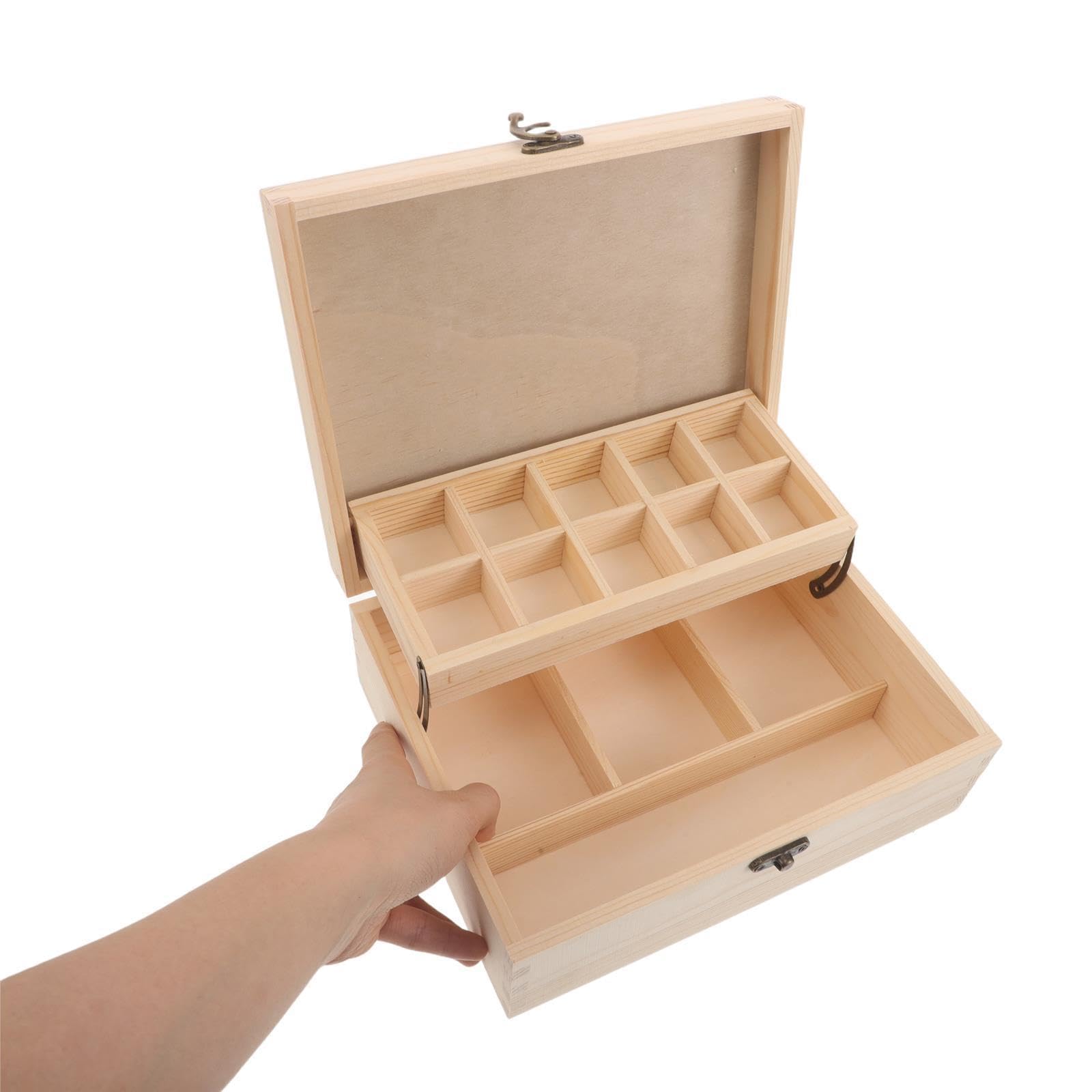 NUOBESTY Scatola in Legno Beige con Coperchio Ribaltabile, Scomparti Multipli e Divisori Trasparenti per Gioielli e Piccoli Oggetti su Comodino o Armadio