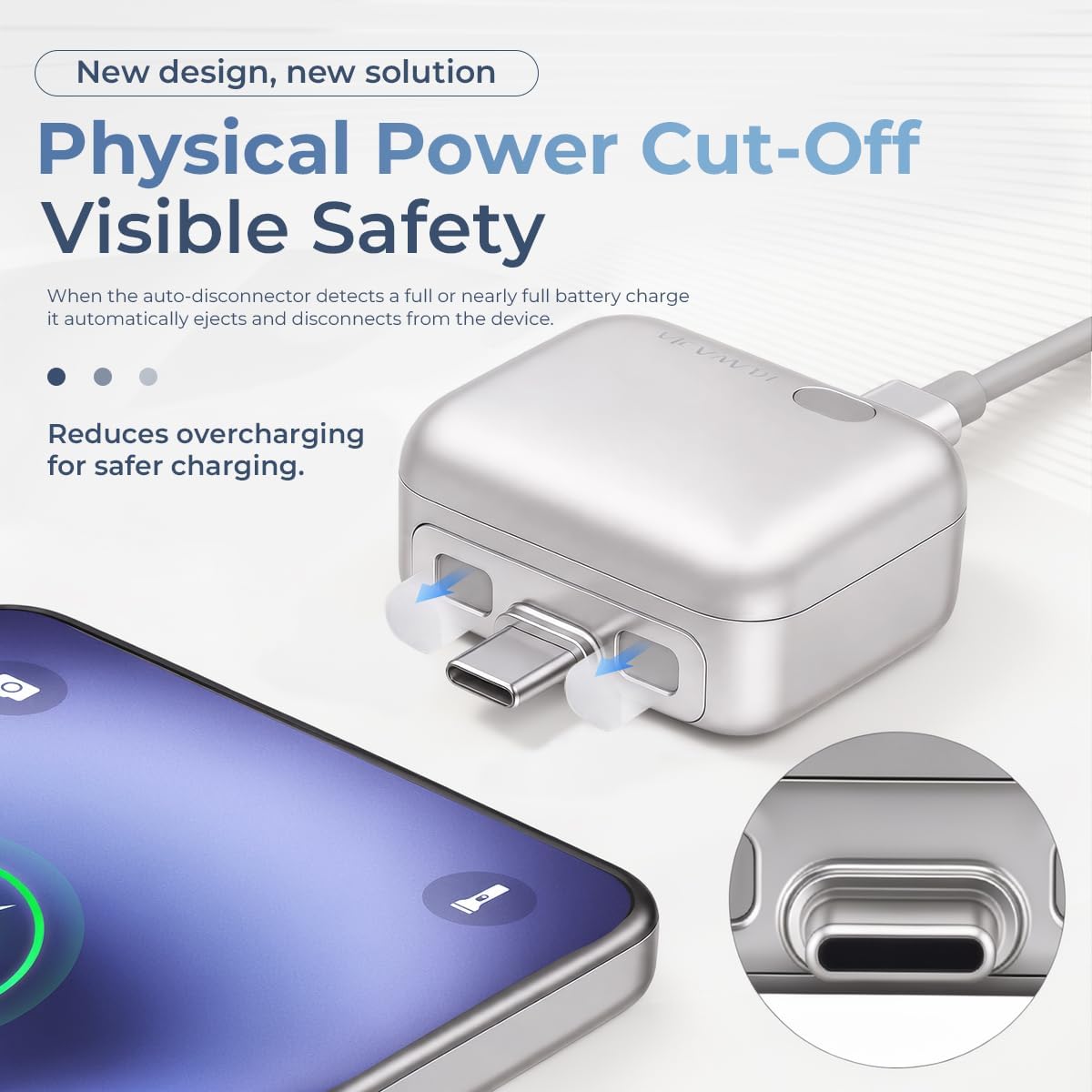 KUWAJIA 140W AI Smart Recognition Auto-Unplugger, Physical Disconnect Battery Guard, Auto-Eject on Full Charge, Fast Charging Adapter for iPhone, Android, Earphones