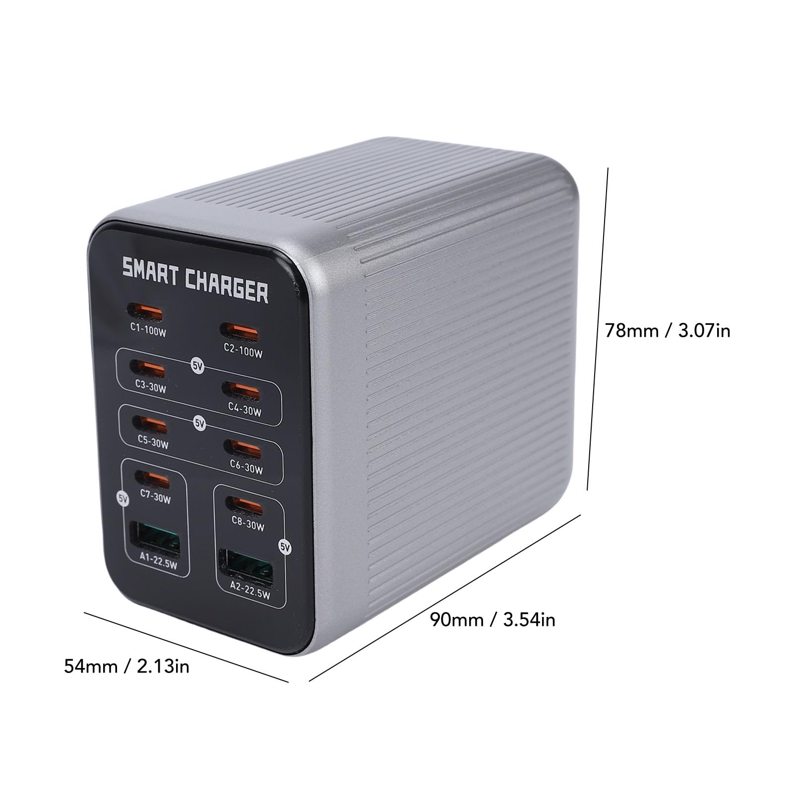 Blok ładowarki 200 W z 10 Portami GaN USB C, 2 Porty QC3.0, 8 PD Przenośny Podróżny Adapter do ładowania z Wbudowanym Wentylatorem, Idealny do Wielu urządzeń (wtyczka UE)