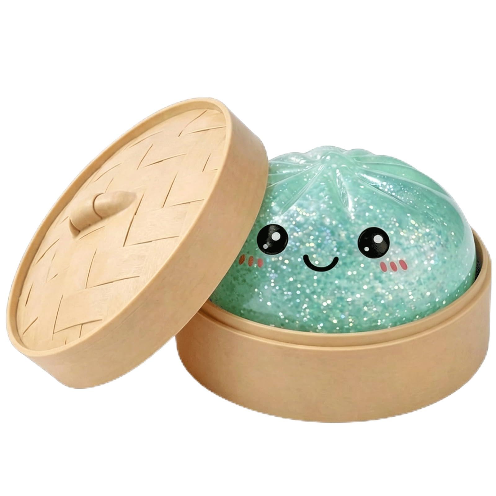 PRVCFZ Dumpling Squishy, Squishy Dumpling with Steamer, Exquisite Desktop Ornament, Elegant Decor for Home & Office, Soft Pastel Cyan Lovely Expression Design