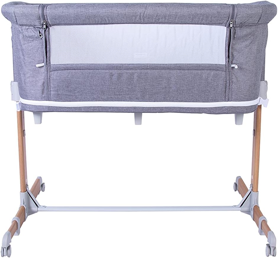 Red Kite Nebula Bedside Crib - Adjustable Drop Side/Co-Sleeper Cot Suitable from Birth (Soft Dove Grey/Wooden Effect)
