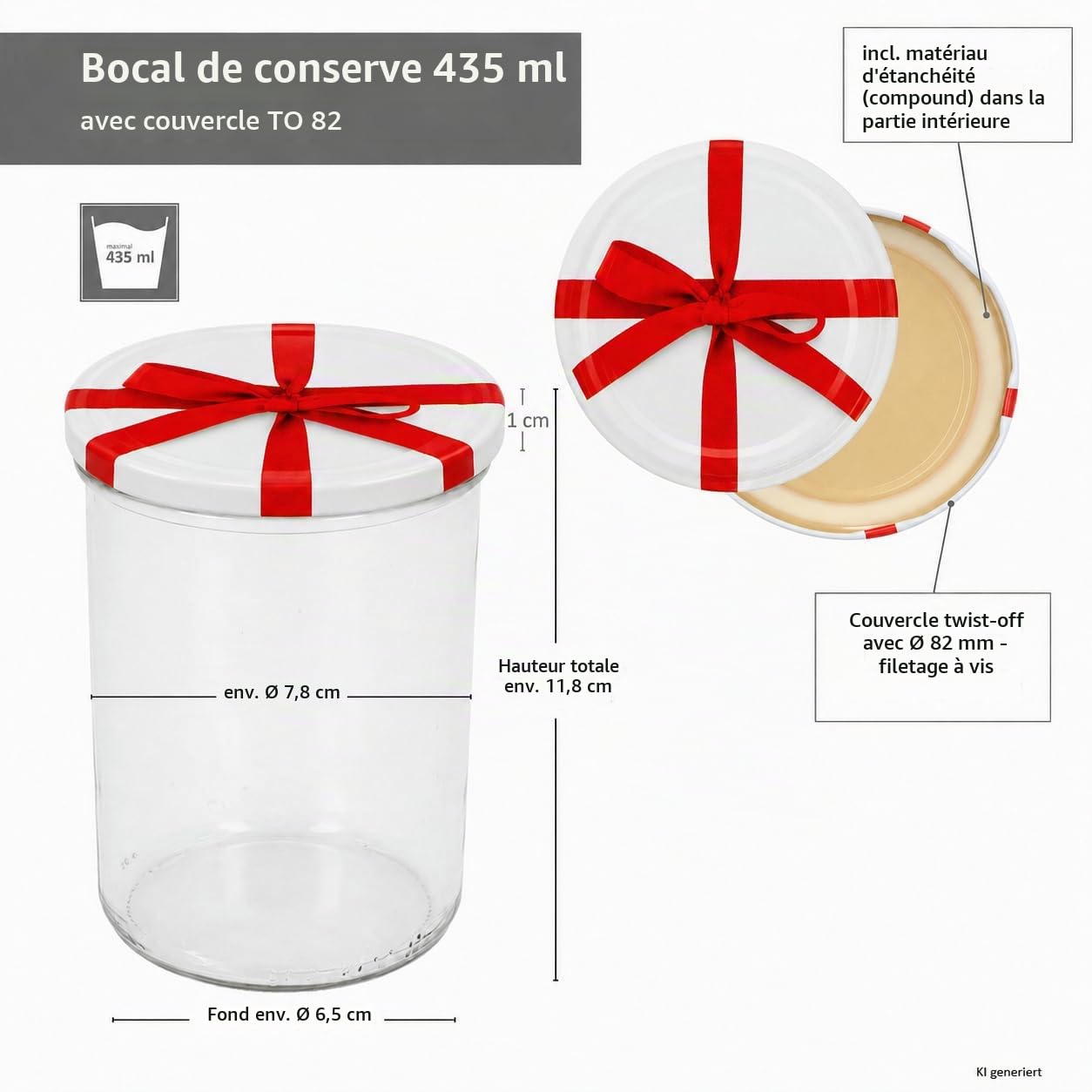 MamboCat Lot de 50 bocaux/pots à confiture en verre de 435 ml + couvercles blancs To 82 avec motif en forme de nœud + livret de recettes Diamant Gelierzauber [Français non garanti]
