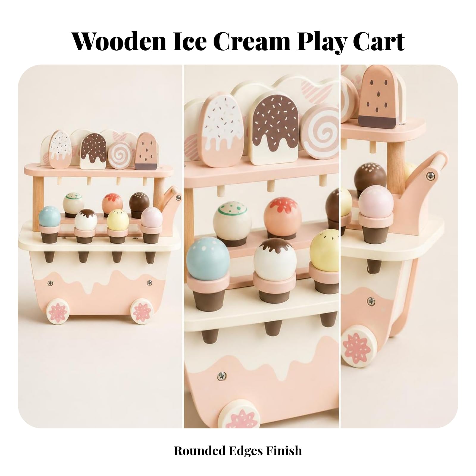 Carretto dei Dessert Giocattolo | Decorativo, Banco Gelati Finto, Interattivo, Carrello con Ruote, per Asilo, Bambini