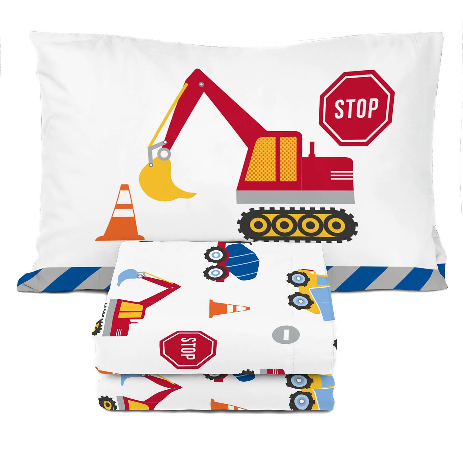 Sunny Side Up Construction Zone Toddler Sheet Set - 3 Piece Toddler Bedding Set Includes Pillow Cover - Super Soft Trucks Microfiber Sheets