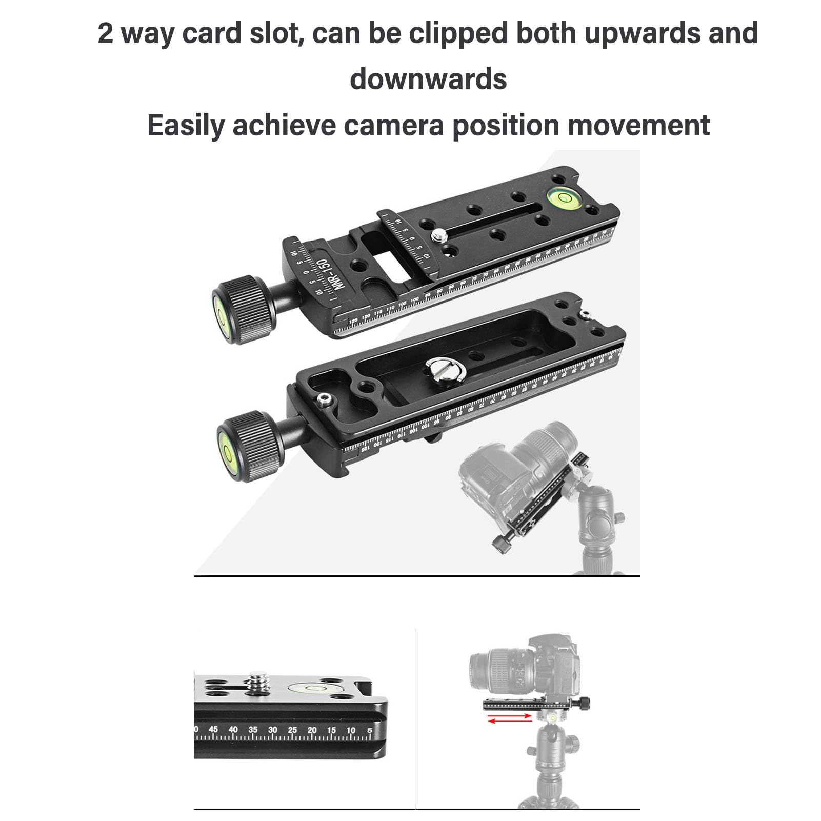 Rail Nodal Slide, Quick Release Plate with Bubble Level, Arca Clamp, 1/4in Thread, for Panoramic & Macro Photography