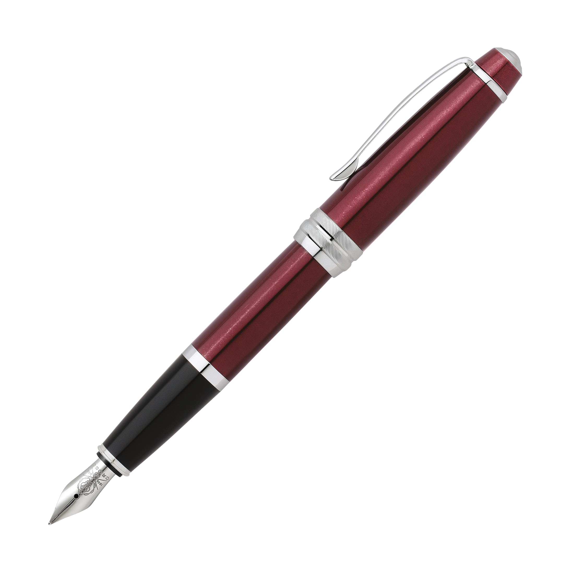 Cross Bailey - Pluma estilográfica (capuchón de rosca, incluye cartucho de tinta negra, lacado con brillo, plumín tamaño medio), color rojo