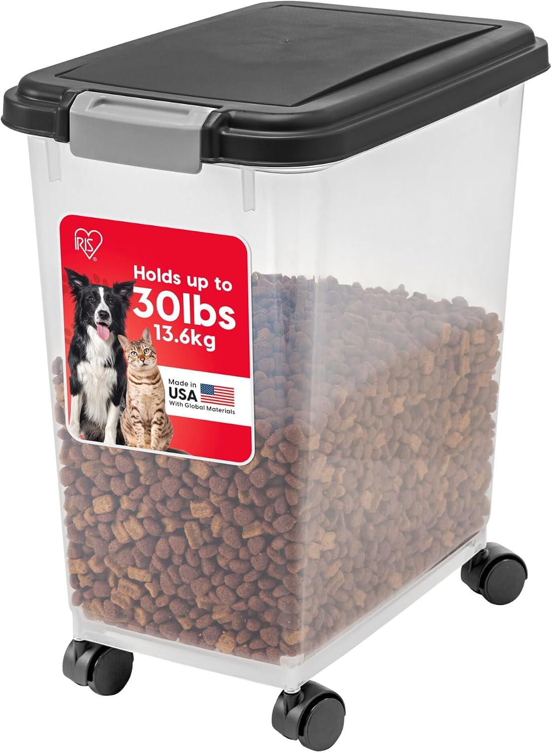 IRIS USA Dog Food Storage Container, Airtight, 30 lb Capacity, Wheels