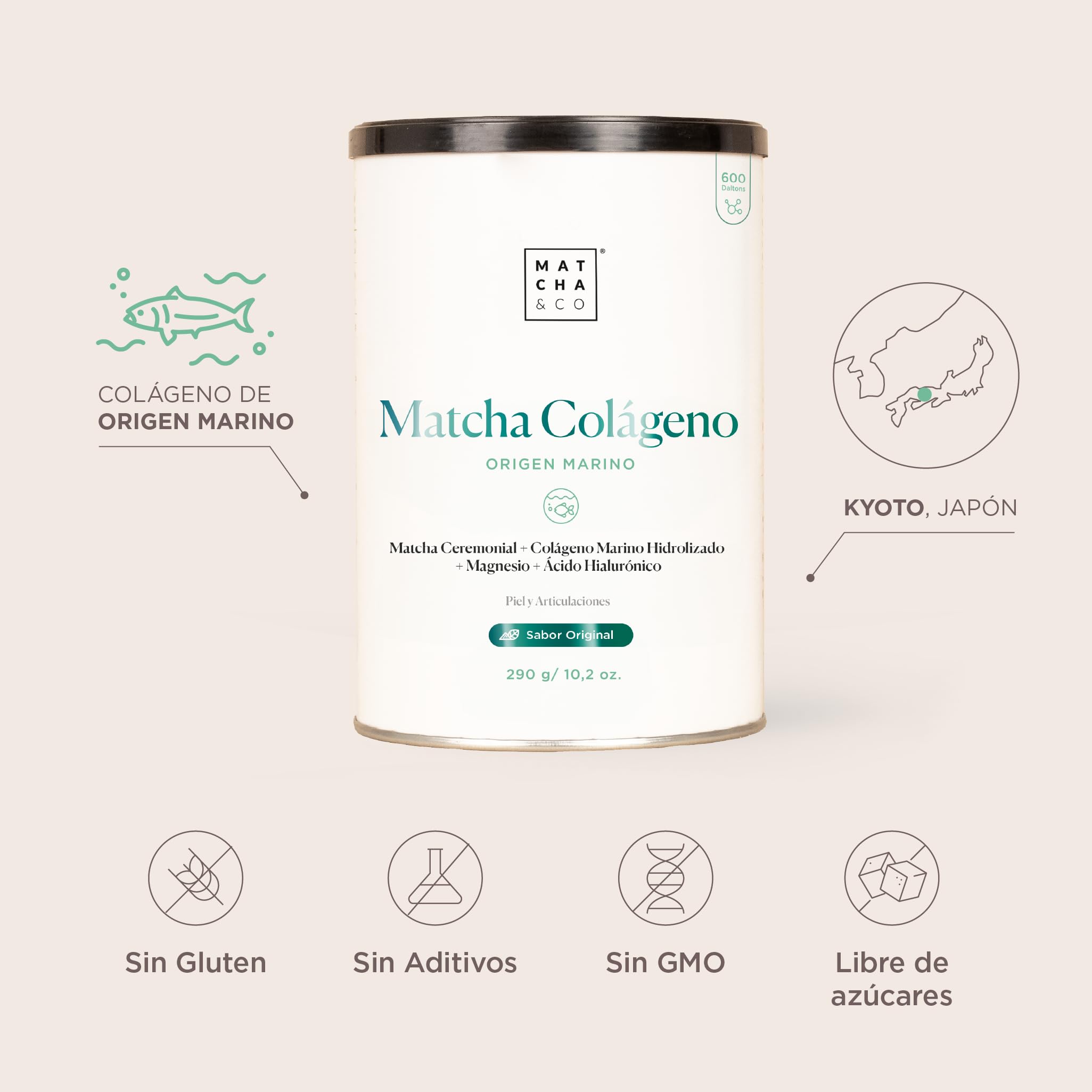 Matcha Collagen Colágeno Marino con Magnesio, Té Matcha y Ácido Hialurónico 290 g