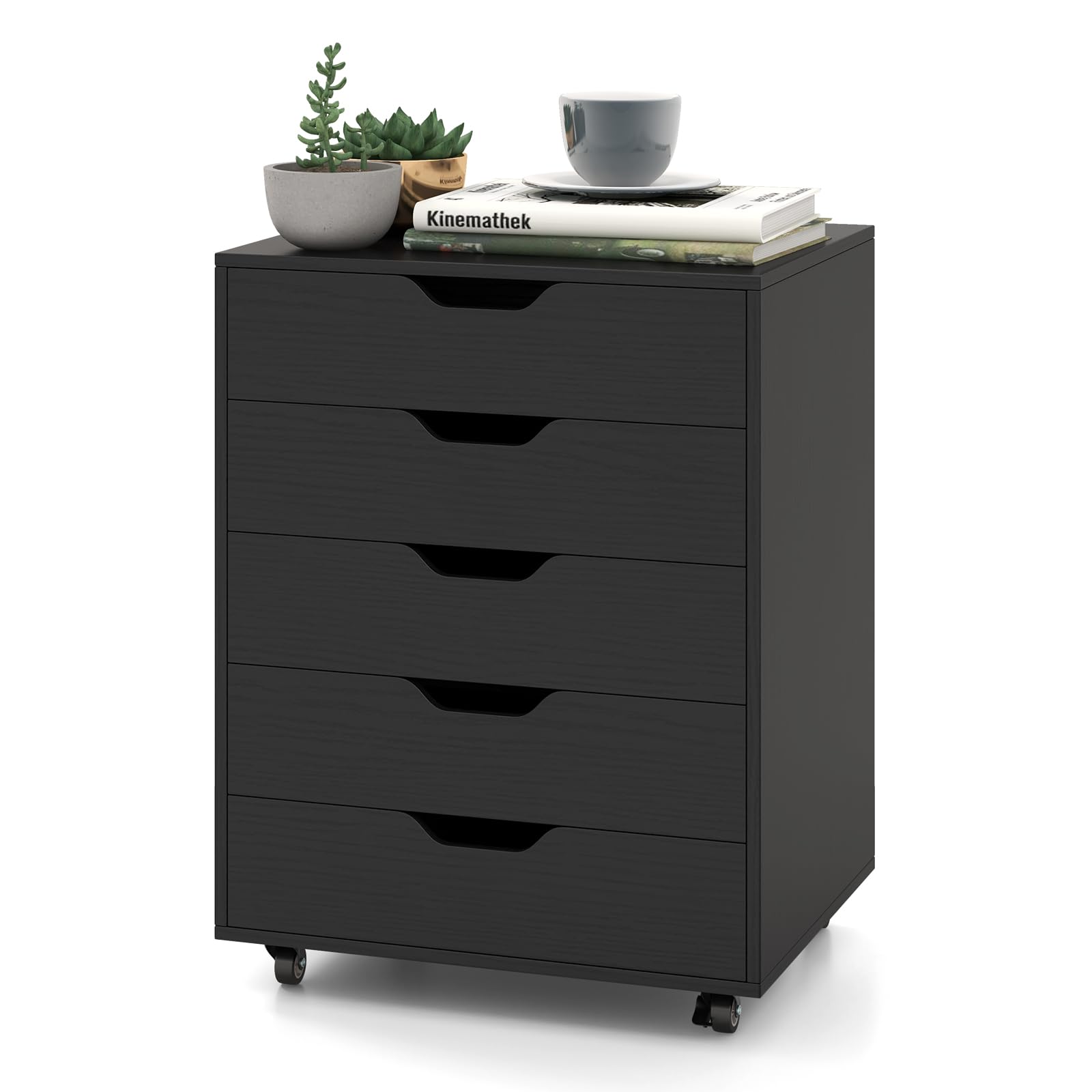 IFANNY File Cabinet, Mobile Filing Cabinet w/Universal Wheels & 5 Drawers, Wood Printer Stand with Storage, Rolling File Cabinets for Home Office,