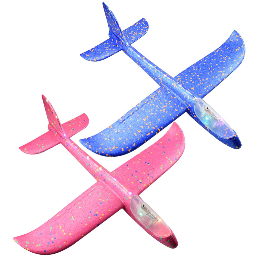 NUOBESTY 2pcs Led Light Airplane Throwing Foam Plane Flight Mode Glider Plane Flying Toy for Kids Outdoor Sport Toys Birthday Party Favors Foam Airplane Random Color