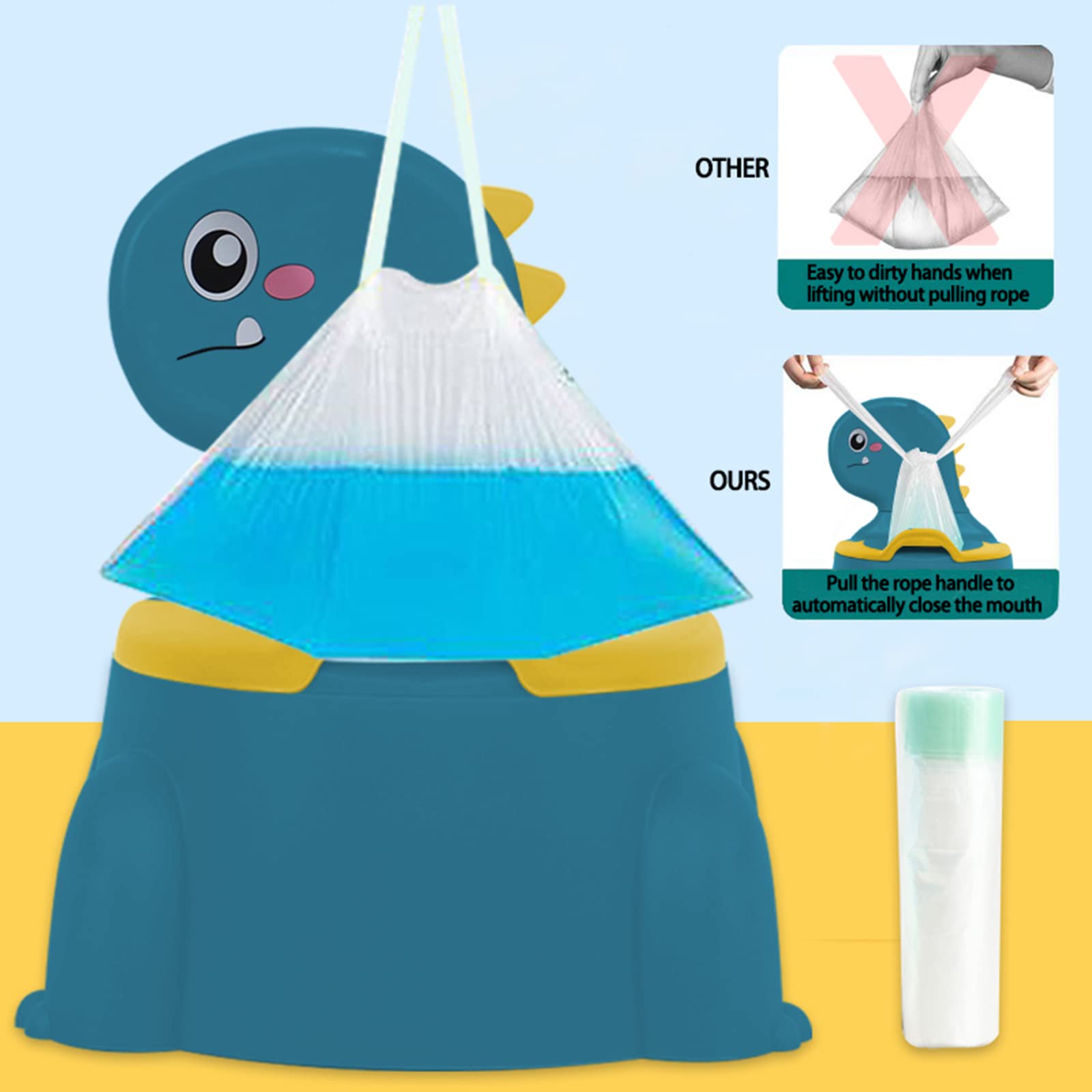 GYSYELL Potty Training Toilet for Boys and Girls,Dinosaur Potty Chair with Non-Slip Rubber Mat for Toddlers,Portable Potty Training Seat with 1 Roll Cleaning Bags for Baby and Kids