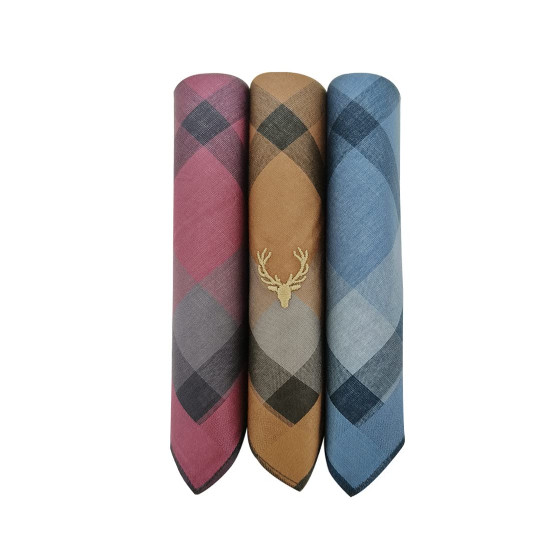 Men's Cotton Dark Handkerchief with Brand Logo (Pack of 3) Maroon, Khaki & Blue