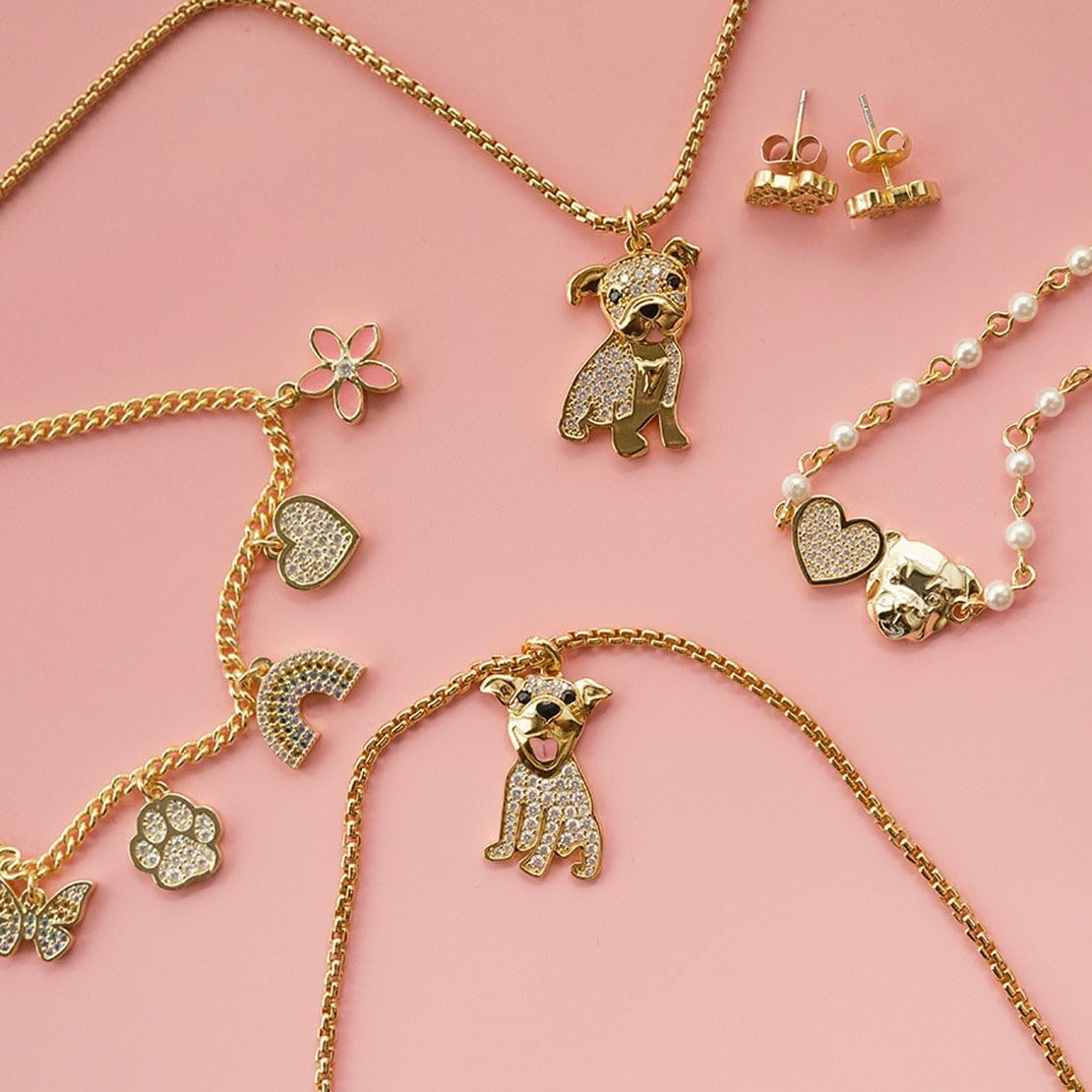 Cloud Haven 24K Gold Plated Charm Bracelet for Women with Crystal CZ Butterfly, Paw Print, Rainbow Heart and Flower Charms - Image 4