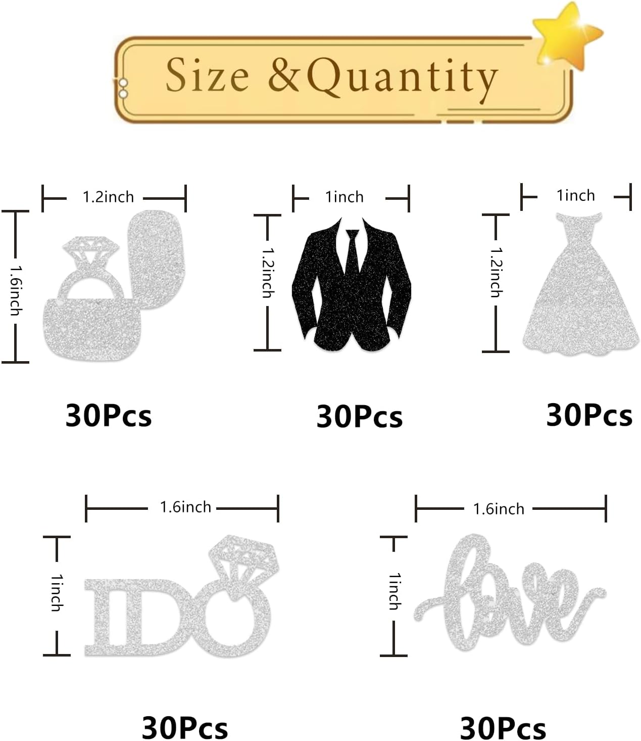 150 PCS Wedding Party Decorations, Silver Glitter I Do Confetti, Diamond Ring Table Scatter, Bridal Shower Engagement Wedding Party Decorations Supplies