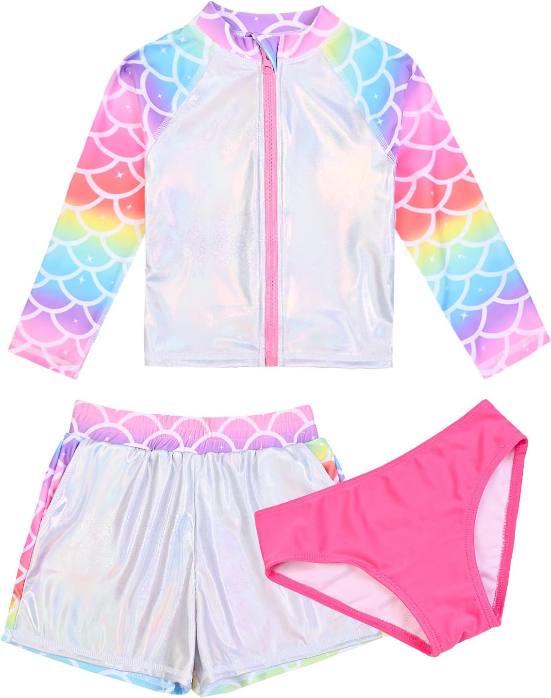 Jxstar Girls 3 Piece Rash Guard Sets Summer Swimsuit Long Sleeve Bathing Suit for 3-12 Years