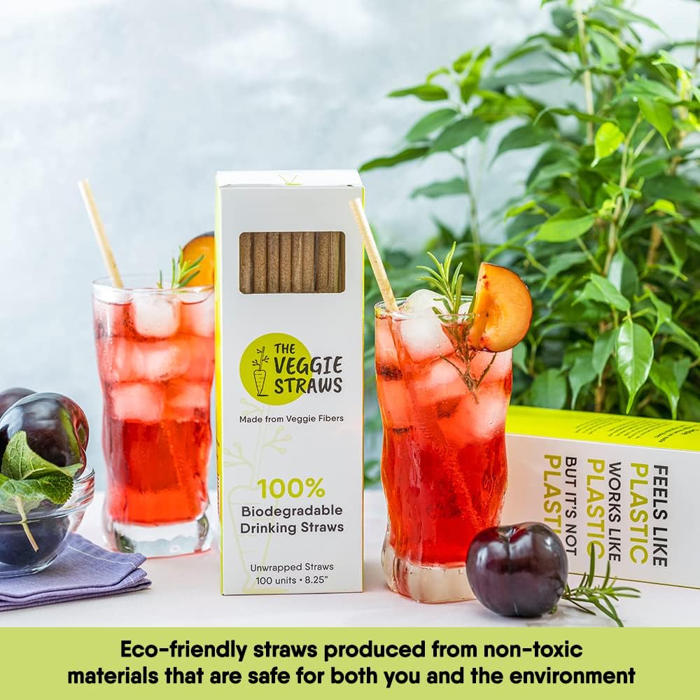 100% Biodegradable Eco-Friendly Unwrapped Straws, 100ct – 8.25"H, Made of Vegetable Fibers : Health & Household