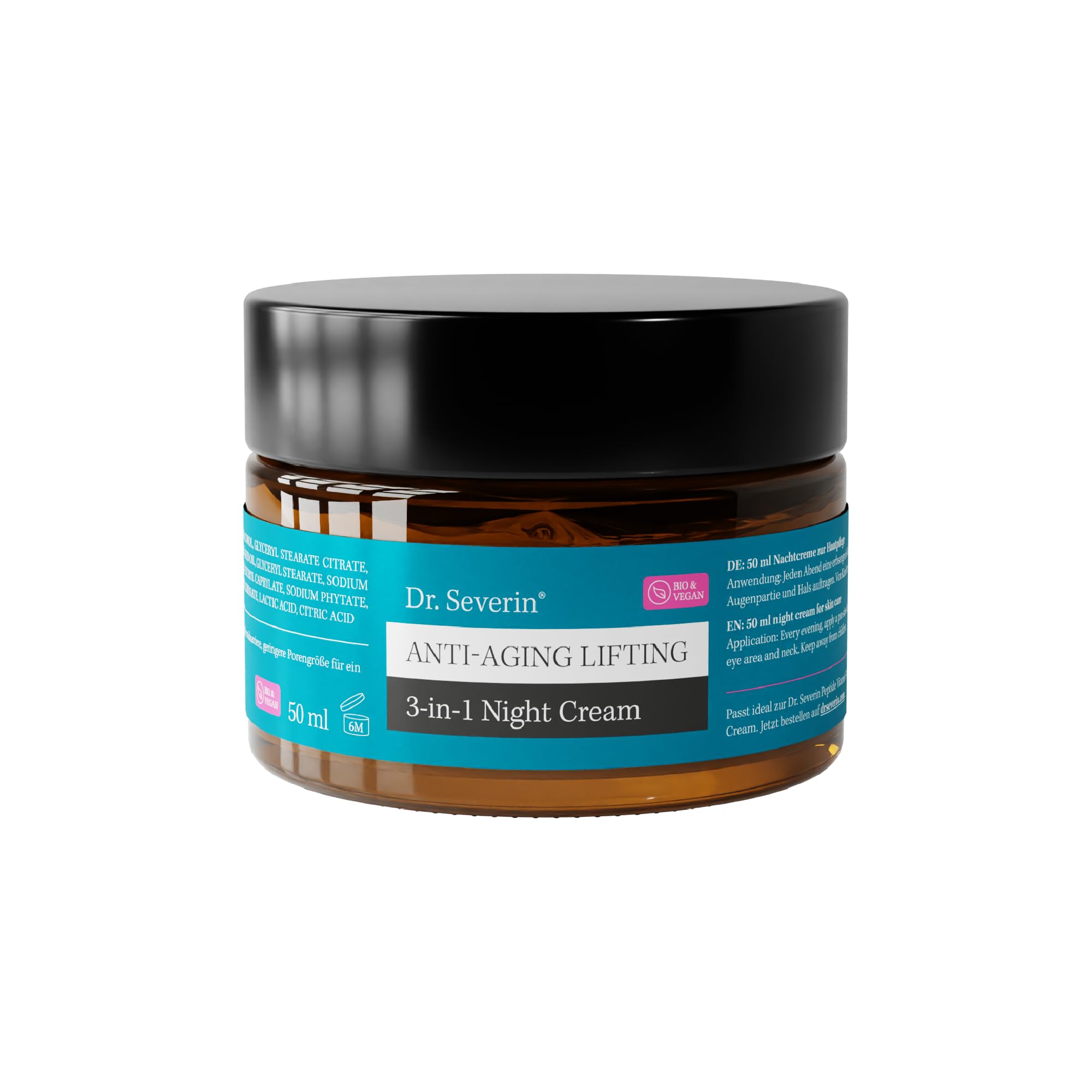 Dr. Severin Anti-Aging Lifting 3-in-1 Night Cream 50 ml I Gesichtscreme mit Hyaluronsäure, Squalane, Vitamin E, Macadamia Öl I Straffende Nachtcreme I Auch für Augenpartie, Hals und Dekolleté