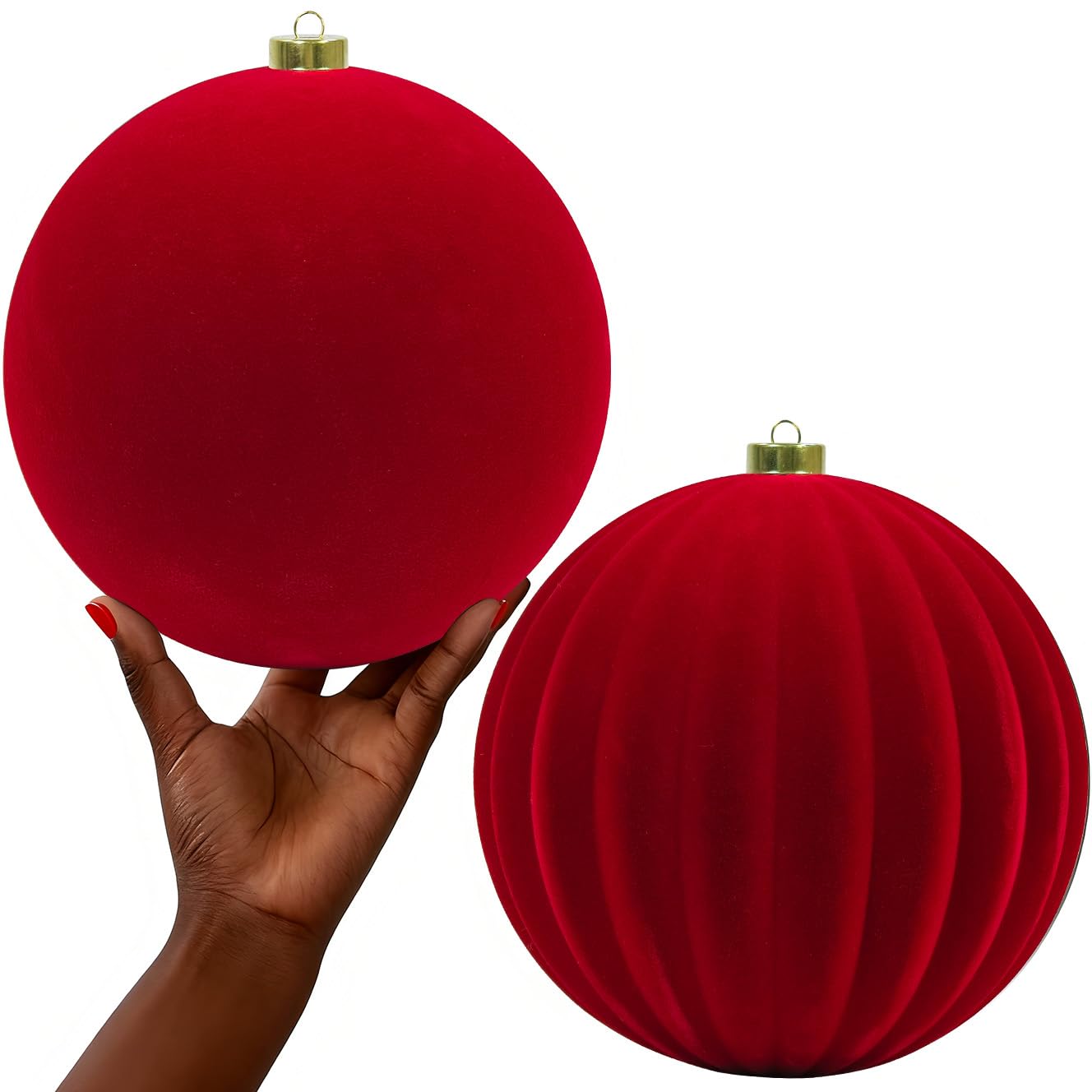 LANGXUN - 2 adornos de bola de Navidad de terciopelo extragrande de 8 pulgadas, decoraciones colgantes inastillables de Ã¡rbol de Navidad para Navidad, fiestas, bodas, decoraciÃ³n del hogar (rojo