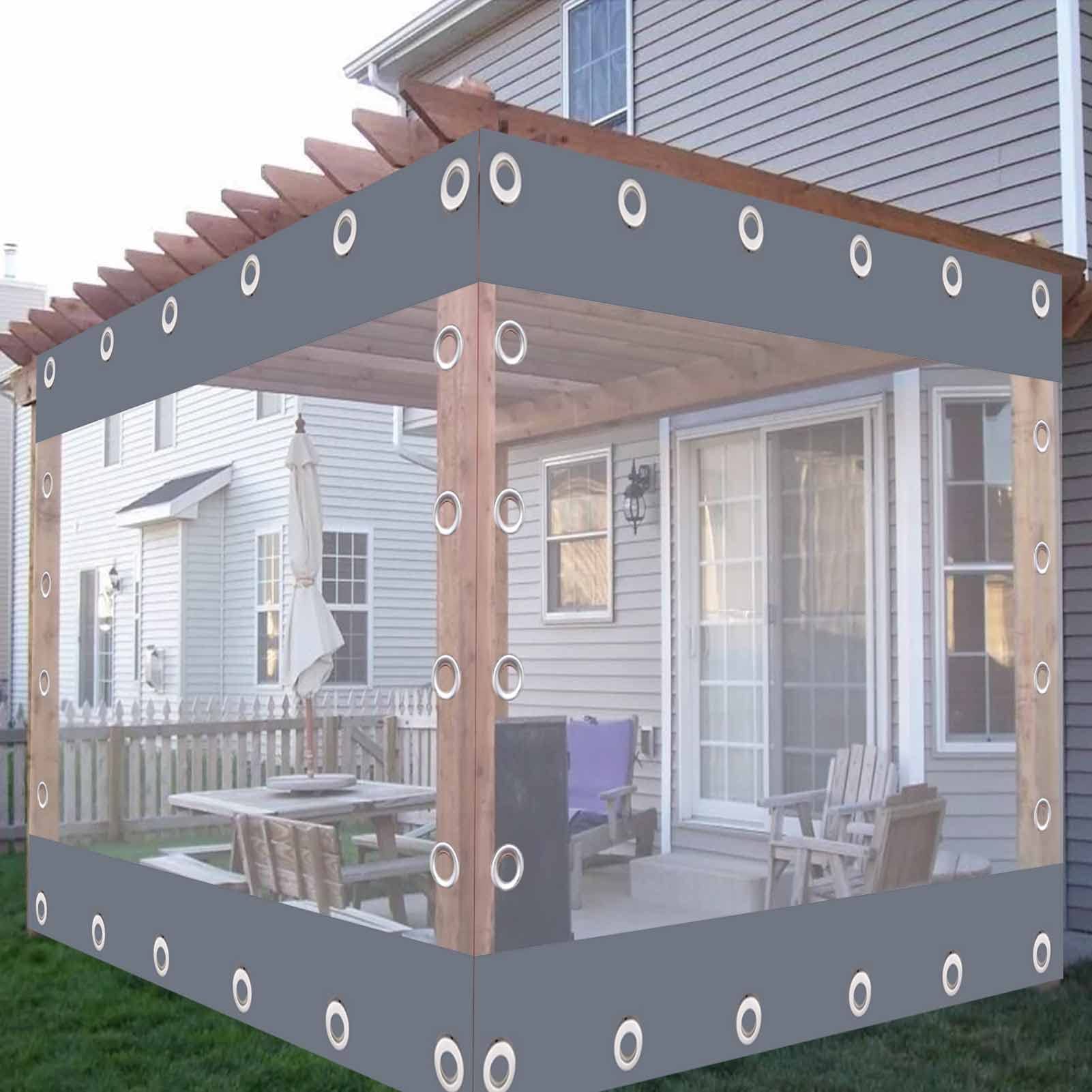 XFLOFE Rideau d'extérieur avec panneau de bâche transparente, rideau en vinyle résistant aux intempéries pour patio extérieur – avec œillets XFLOFE Rideau d'extérieur avec panneau de bâche transparente, rideau en vinyle résistant aux intempéries pour patio extérieur – avec œillets