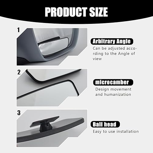 Miniatura 4 de 2 espejos retrovisores auxiliares para automóvil, 3.74 x 1.41 pulgadas, autoadhesivo, rectangular, doble curvatura, ajustable, espejo de punto