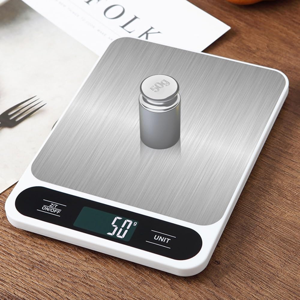 Báscula Digital de Cocina, 6 Unidades con Función de Tara, Pantalla LCD, Báscula de Café for Alimentos Báscula Digital Electrónica Inteligente Impermeable for Hornear y Cocinar, Acero Inoxidable Fácil