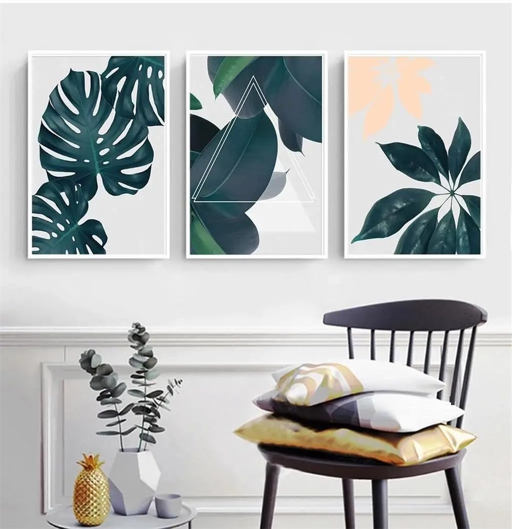 WUHBCZ Wall Posters-Tropical Green Monstera Leaf Poster Abstract Minimalist Canvas Paintings and Prints Wall Art Pictures for Living Room Office Home Decoration-40 * 50cm/3PCS (No Frame)