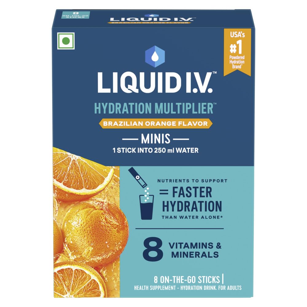 LIQUID I.V.™HYDRATION MULTIPLIER™-BRAZILIAN ORANGE|8 STICKS=2LTRS|HALF SERVE- MINIS(250 ML PR STICK)